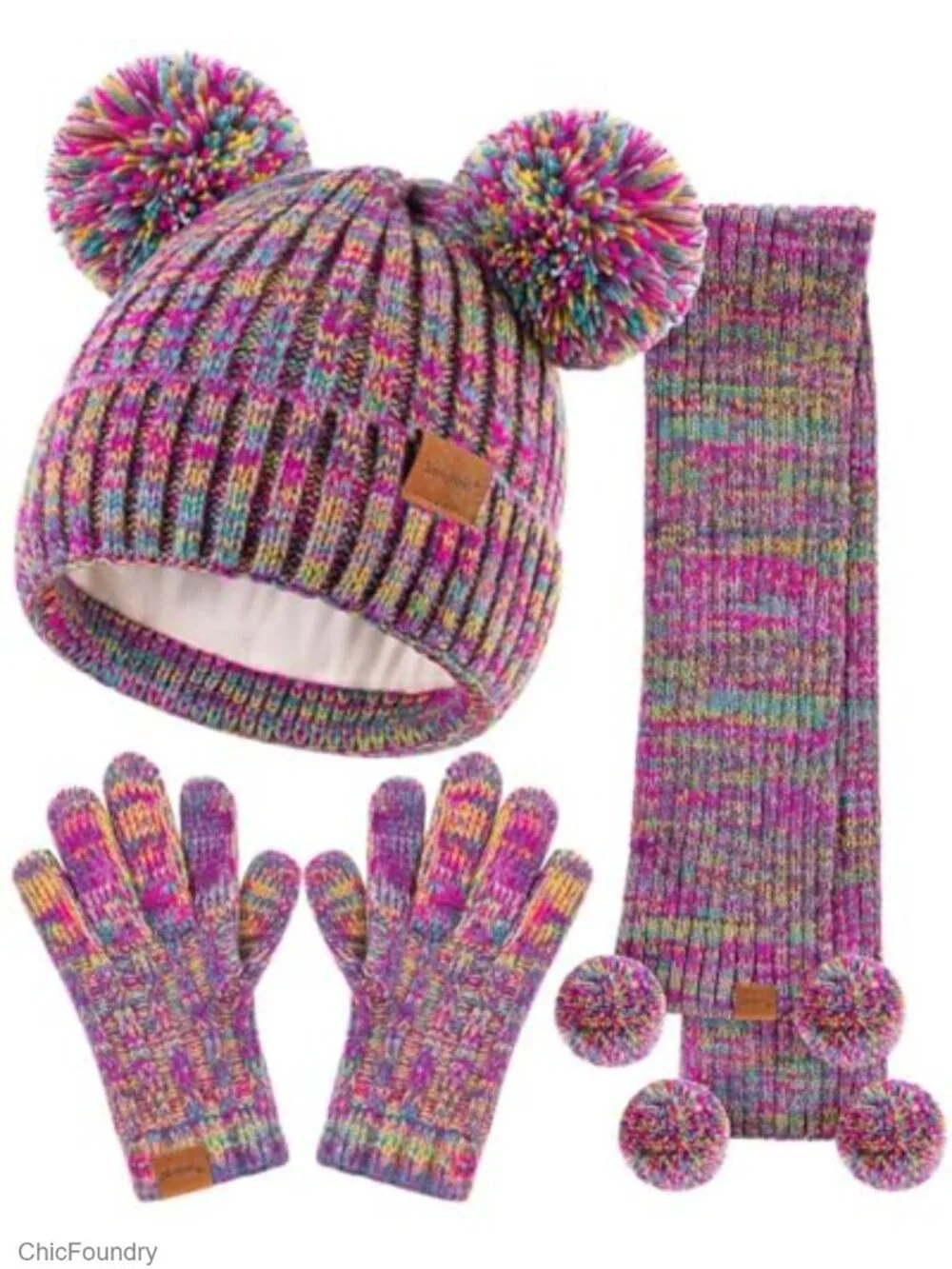 Kids Winter Hat Gloves Scarf Set Beanie with Pom Knit Neck Warmer Gaiter
